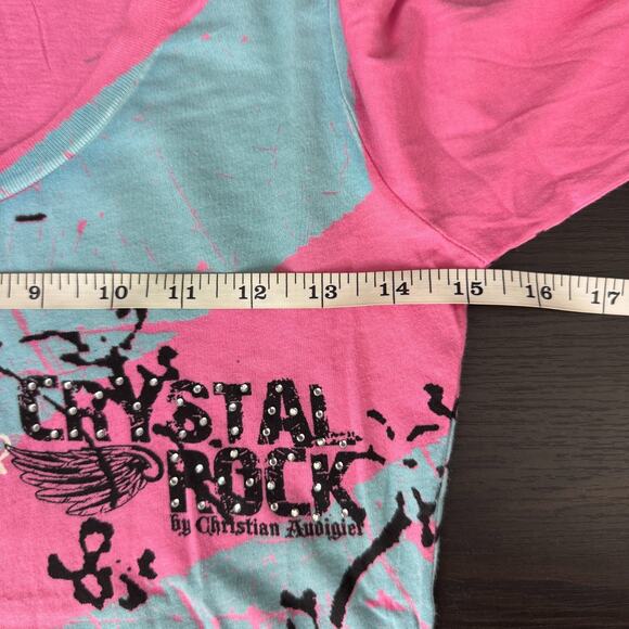 Christian Audigier Crystal Rock Y2K Shirt Womens XS Tokyo Sun Cherry Blossom Tee - Picture 10 of 12